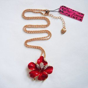 BETSEY JOHNSON RED HIBISCUS FLOWER NECKLACE BROOCH